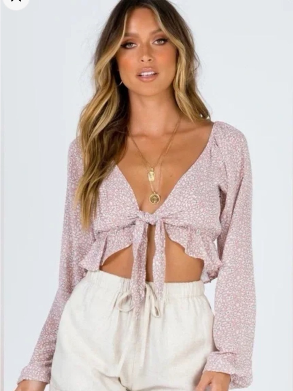 Princess Polly Neima Floral Crop Top Tie Front